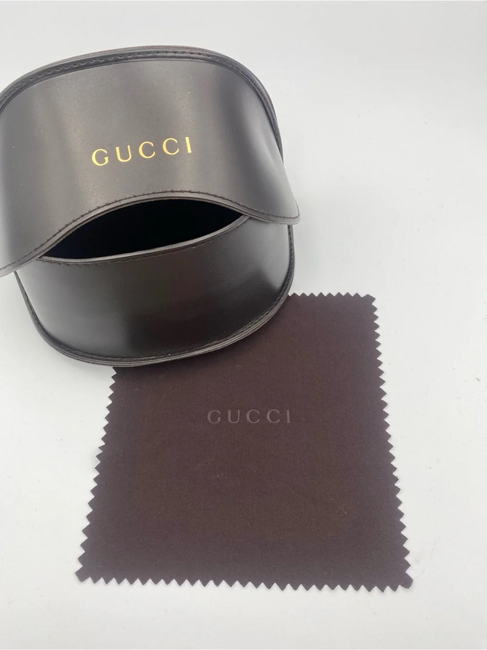 Gucci Brown Leather Sunglasses Case with Gold Logo